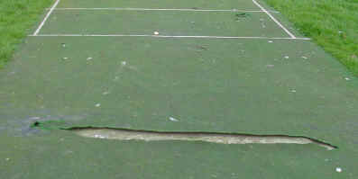 Pitch 3 showing detail of damage at east end